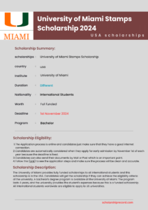 University of Miami Stamps Scholarship